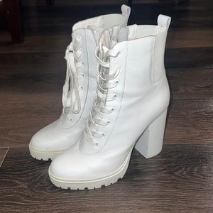 Steve Madden white lace up heeled boots!